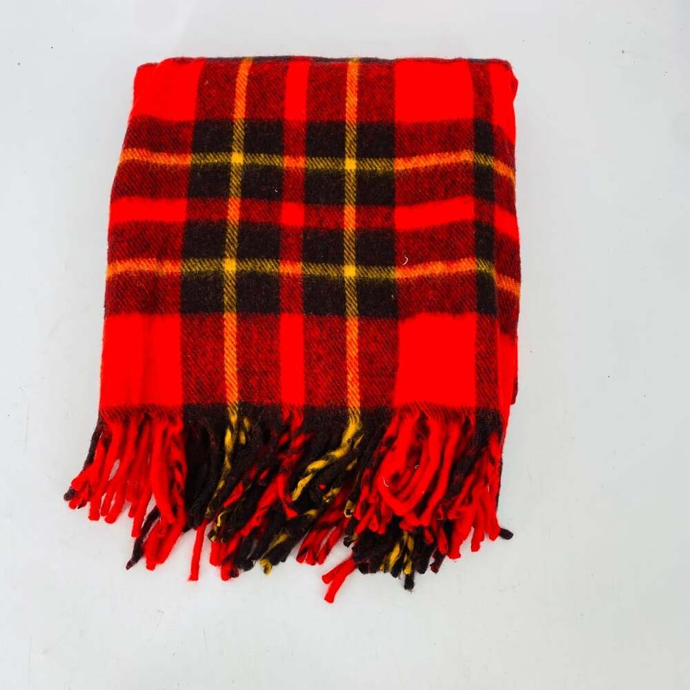 Vintage Faribo Fluff Loomed Plaid Stadium Blanket Poncho Robe Faribault USA